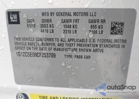 2012 Chevrolet Malibu 1Lt из США, поврежденный, VIN 1G1ZC5E06CF253709